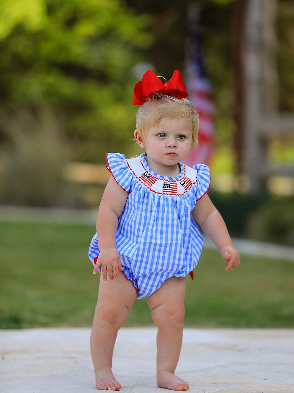Patriotic Spirit Flag Embroidered Girls Romper