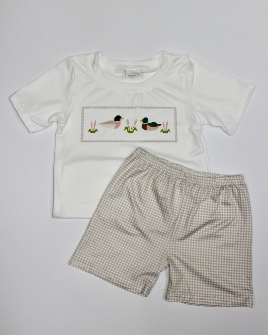 By the Lake Khaki Plaid Shorts Set