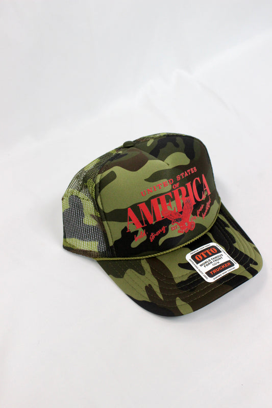 Camo Trucker Hat - United States of America Eagle