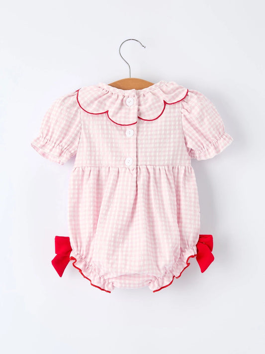 Berry Applique Smocked Plaid Romper