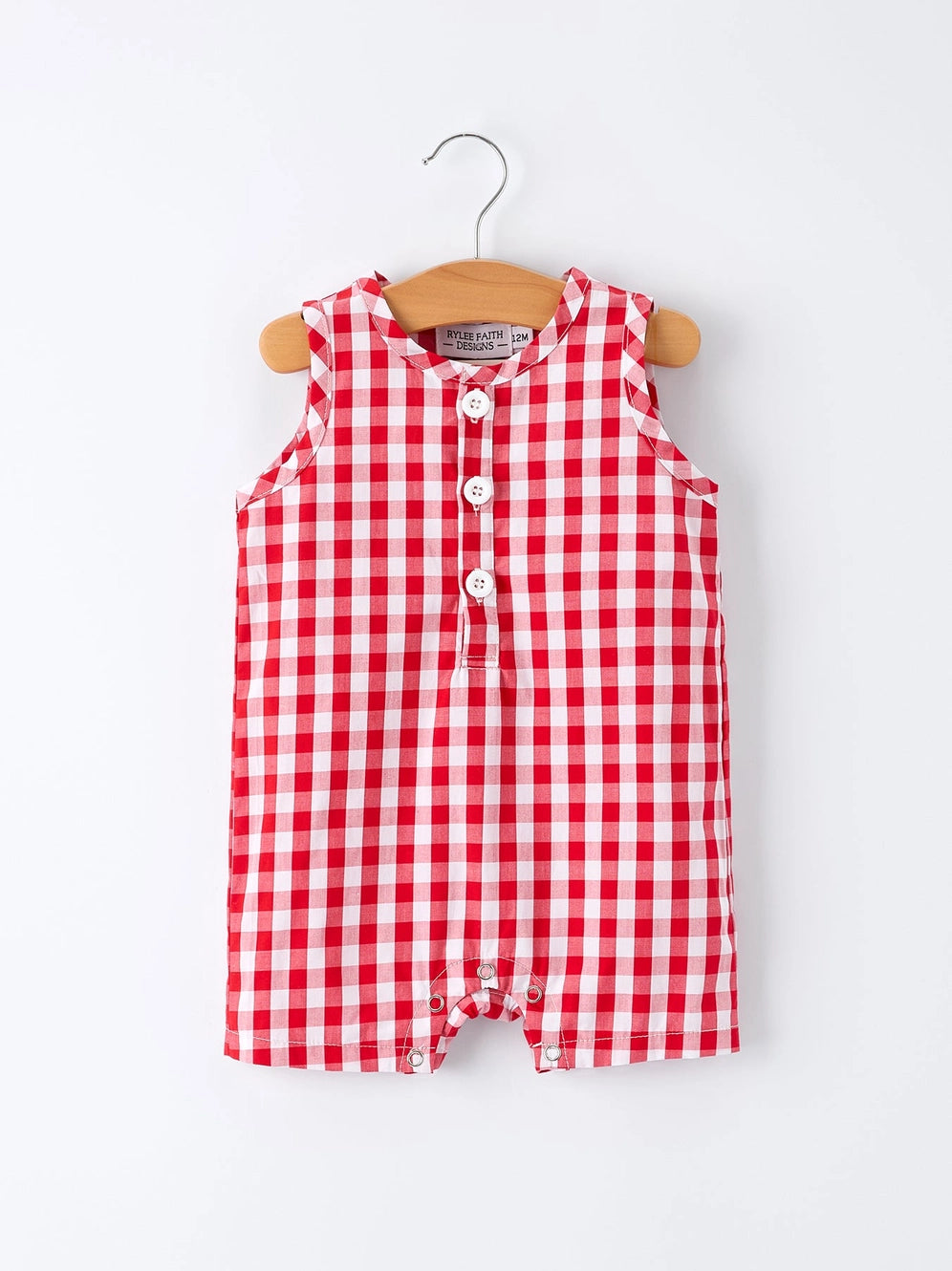Summer Plaid Boys Red Romper