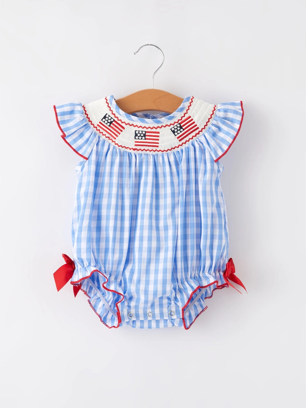 Patriotic Spirit Flag Embroidered Girls Romper