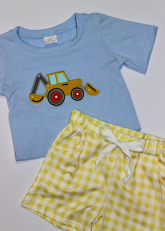 Construction Zone Yellow Plaid Shorts Set