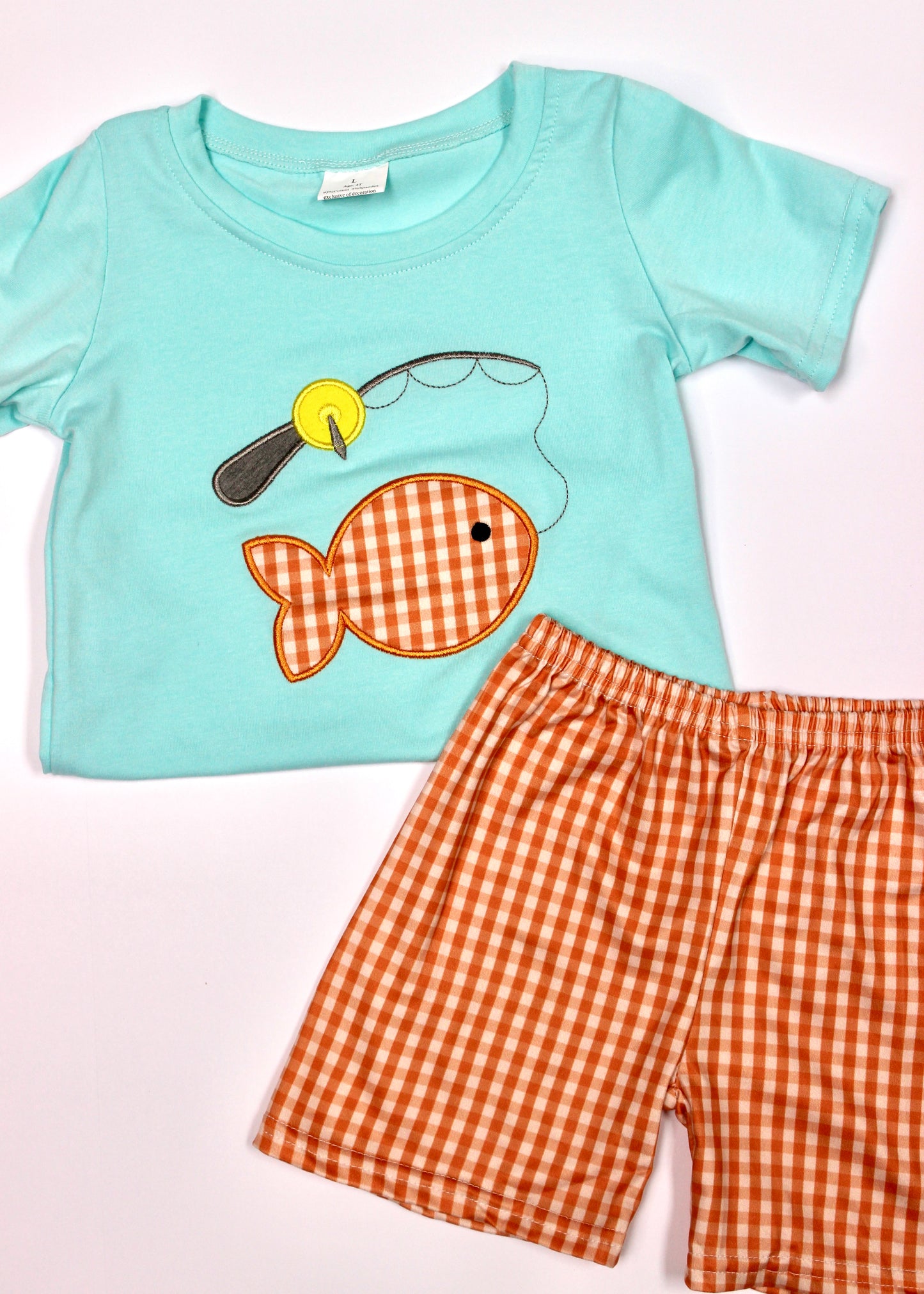 Fish of the Day Orange Plaid Shorts Set