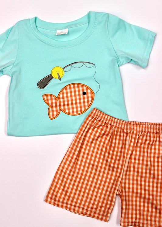 Fish of the Day Orange Plaid Shorts Set
