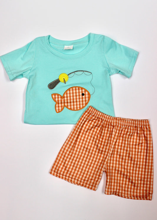 Fish of the Day Orange Plaid Shorts Set
