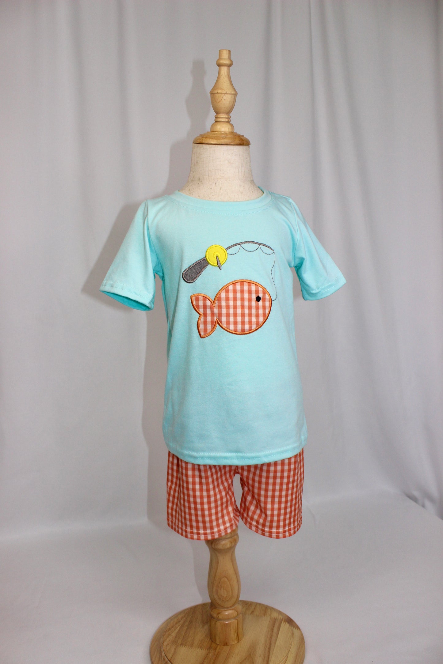 Fish of the Day Orange Plaid Shorts Set
