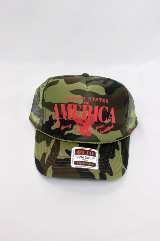 Camo Trucker Hat - United States of America Eagle