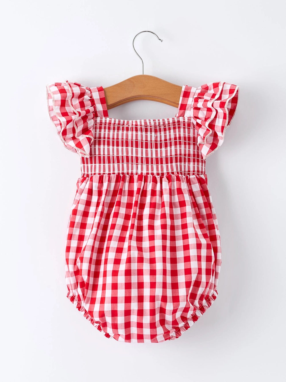 Summer Plaid Girls Red Ruffle Romper