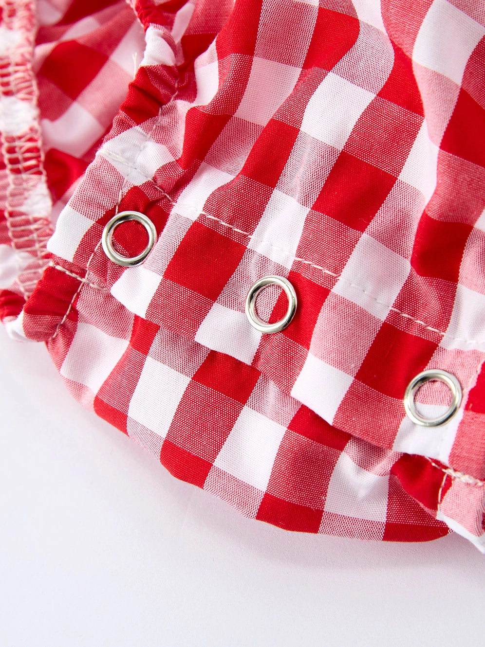 Summer Plaid Girls Red Ruffle Romper