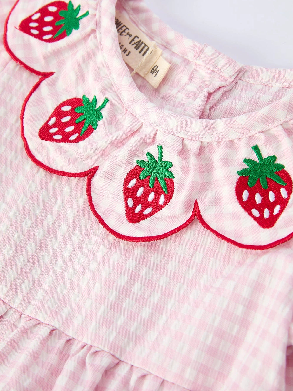 Berry Applique Smocked Plaid Romper